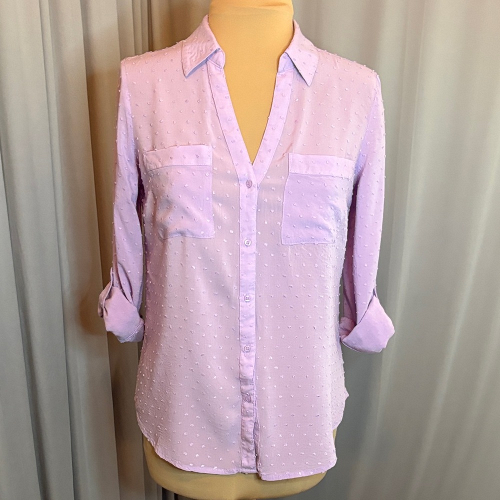 Candie's Women’s Lavender Long-Sleeve Button-Up Blouse - Picture 4 of 11